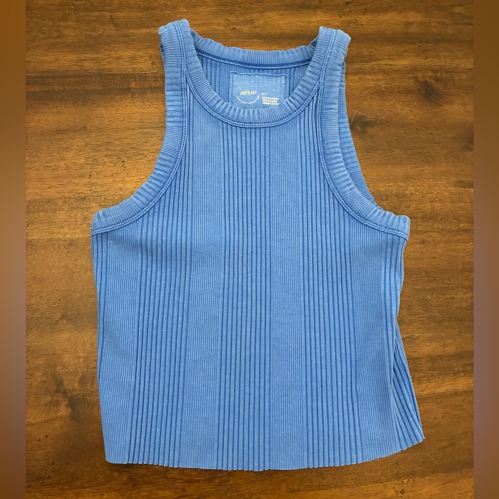 Aerie Tank Top Women’s Small Blue Ribbed Cropped